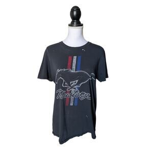 Ford Mustang Black Distressed Holes T Shirt Size Medium Short Sleeve Cotton